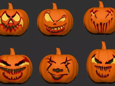 Holloween scary pumpkins pack of 6  3D print model