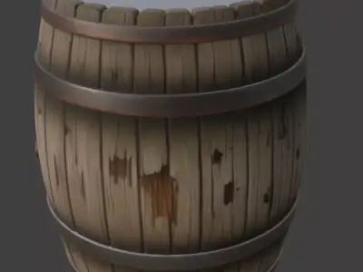 Wooden Barrel Game Ready 3D model