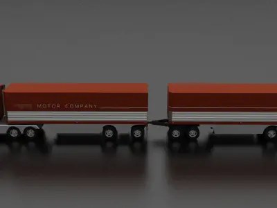 Big Red Gas Turbine 1964 Concept Semi Truck and Double Trailer Low-poly 3D model