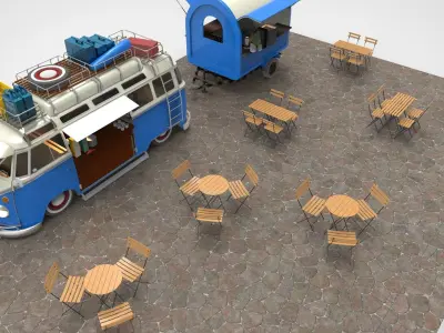 Set Food coffee street cafe 3D model buy