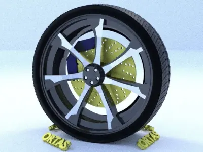 ORTAS CAR RIM 21 GAME READY RIM TIRE AND DISC 3D model