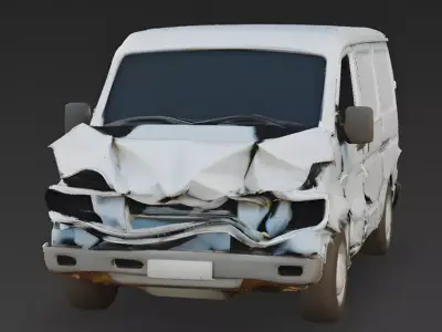 Wrecked White Service Van 3D Model Low-poly 3D model