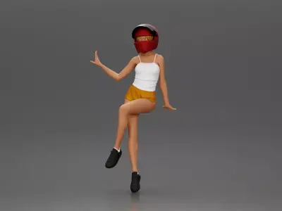 woman in Red shirt and Helmet Sitting on the Motorbike 3D print model
