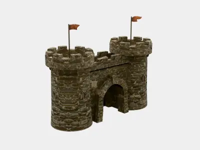 Medieval Castle with Towers Low-poly 3D model