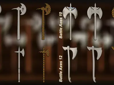 40 Medieval Battle Axes  V 1 Basemesh Game ready  Low-poly 3D model