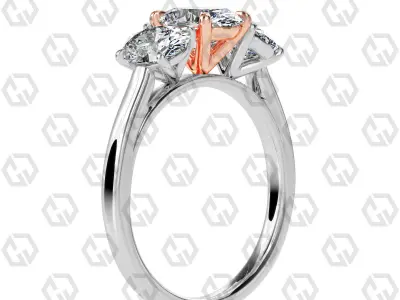 Ring 136 Oval 3 stone ring plain cathedral shank 3D print model