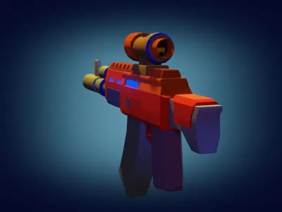Gun to game PBR low-poly game ready orange Free low-poly 3D model