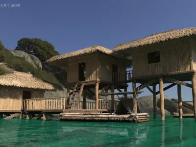  Overwater Bamboo Hut Complex with Decks and Raft 