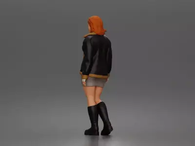 Stylish woman walking confidently in coat skirt and tall boots 3D print model