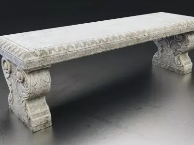 Ornate Stone Garden Bench Low-poly 3D model