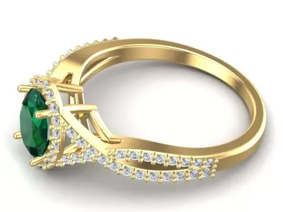Antique Halo Style Emerald Proposal Twist Band Ring 3D print model
