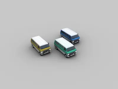Lowpoly Van 3 three different colored vans Low-poly 3D model