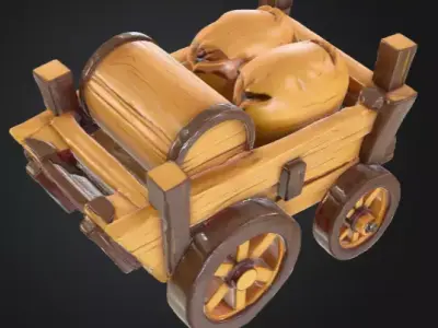 Low Poly Medieval Wooden Cart Stylized Fantasy Game Asset Low-poly 3D model
