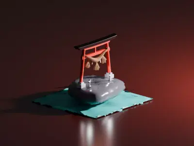 Japanese Torii Shrine Set Free 3D model