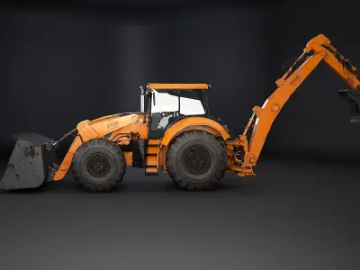 Generic Large Backhoe Loader Used Low-poly 3D model
