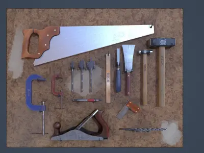 Tool Wall With 18 Game Ready Tools Low-poly 3D model