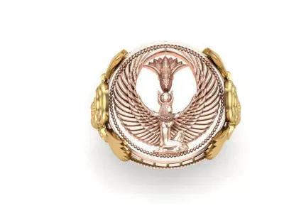 Egyptian scarab ring with winged Isis coin 3D print model