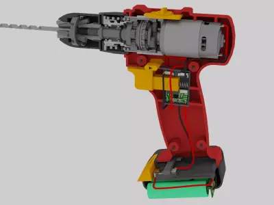 Cordless Drill with Full Internal Components 3D model
