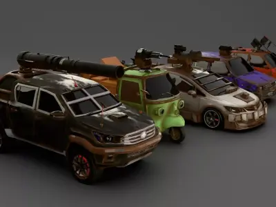 5 Pakistan Combat Vehicles Pack Post Apocalyptic Cars Model Pack Low-poly 3D model