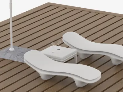 Sun Loungers With Patio Umbrella 1 Low-poly 3D model