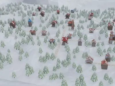 Winter Village Landscape 3D model purchase