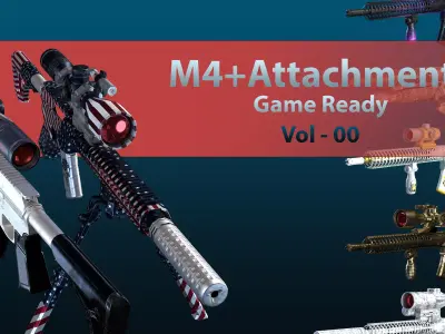 M4 - 17 Attachments - 15 Skins- Vol 00 - Game Ready Low-poly 3D model