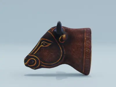 Head Bull Ornament Wooden Low-poly 3D model
