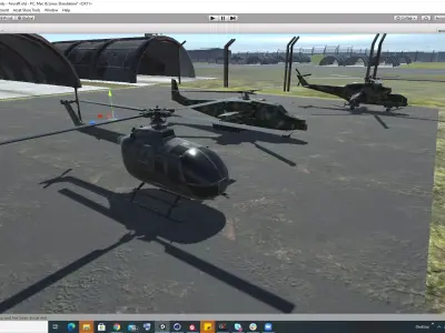 Low Poly game ready air field with helicopters and aircraft Low-poly 3D model