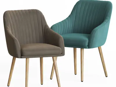 Dining Set two upholstered chairs with wooden legs 3D model