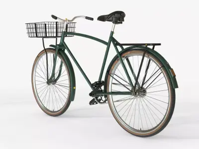 Green Vintage City Bicycle with Front Basket 3D model