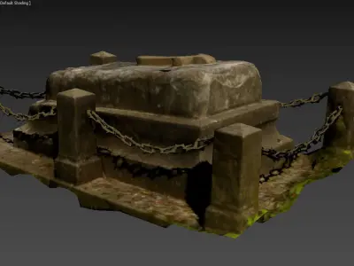 Scanned photorealistic old grave with chains Low-poly 3D model