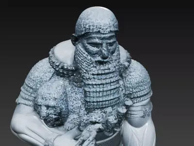 Mesopotamian Warrior with Lion - Ancient Assyrian 3D Sculpture 3D print model