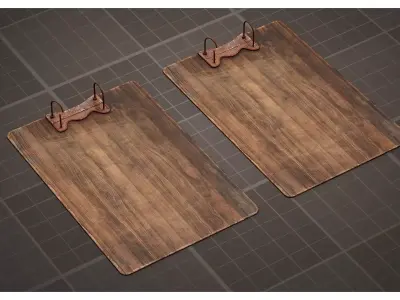 Old Wooden Clipboard with Rusty Ring Binder  Low-poly 3D model
