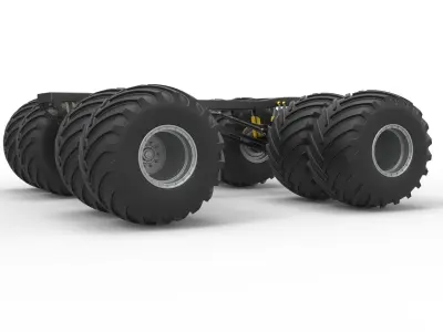 Chassis of vintage monster truck with double wheels 1 to 25 3D print model