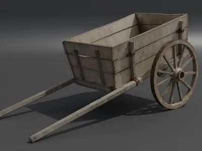 Old Damaged Wooden Cart Low-poly 3D model