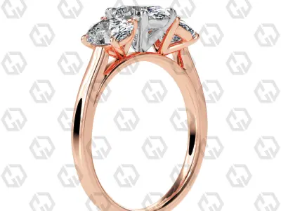 Ring 136 Oval 3 stone ring plain cathedral shank 3D print model