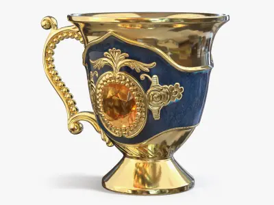 Arabic Tea Cup with Ornate Handle and Gem 3D model