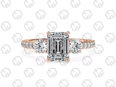 Ring 12Emerald cathedral pave set shank 3 stone ring 3D print model