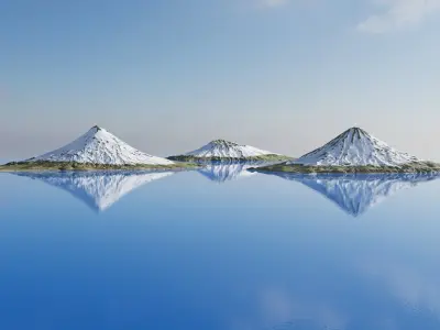 Snowy volcano islands PBR 3D model