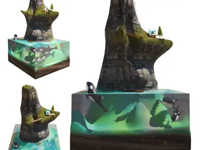 whale rock Low-poly 3D model