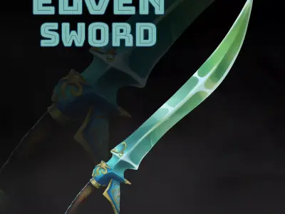 Handpainted Fantasy Elven Sword Low-poly 3D model Low-poly 3D model