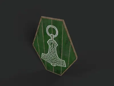 Slavic diamond-shaped shield painted green with Thor symbol Low-poly 3D model