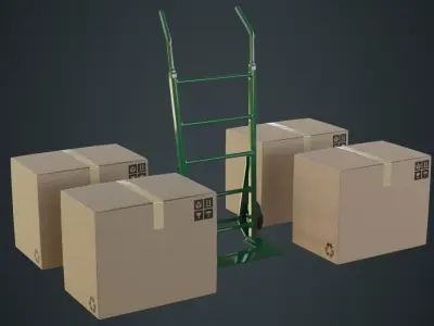 Hand Truck And Boxes 1A Low-poly 3D model