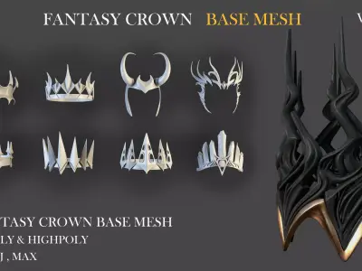 20 FANTASY CROWN BASE MESH  Low-poly 3D model