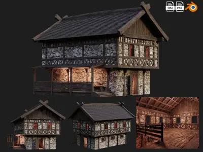 4 Old Medieval Building House Pack 4K Tex GameReady 45 to 48 Low-poly 3D model