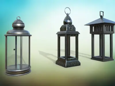 Metal lantern in vintage and modern style Low-poly 3D model