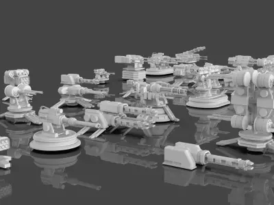 Turret and AA Gun Defense Pack - 6 - 35 Props - Untextured 3D model
