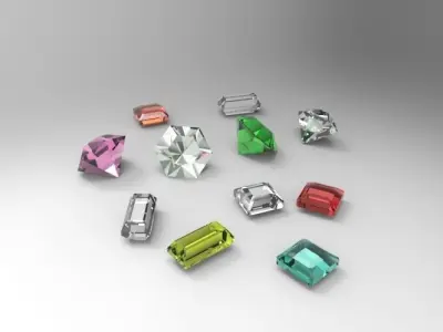 Diamonds different colored crystals Free 3D model