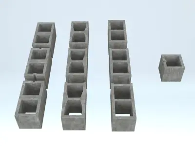  Concrete Cinder Blocks Set – 10 Modular CMU Variations 