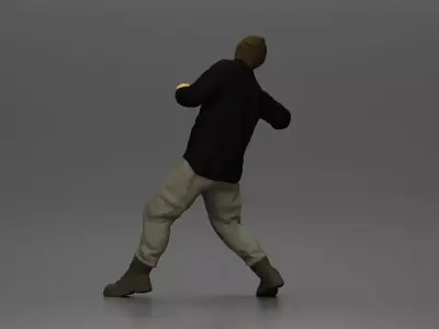 Asian Man in Hoodie and Cargo Pants Fighting with Strong Stance 3D print model